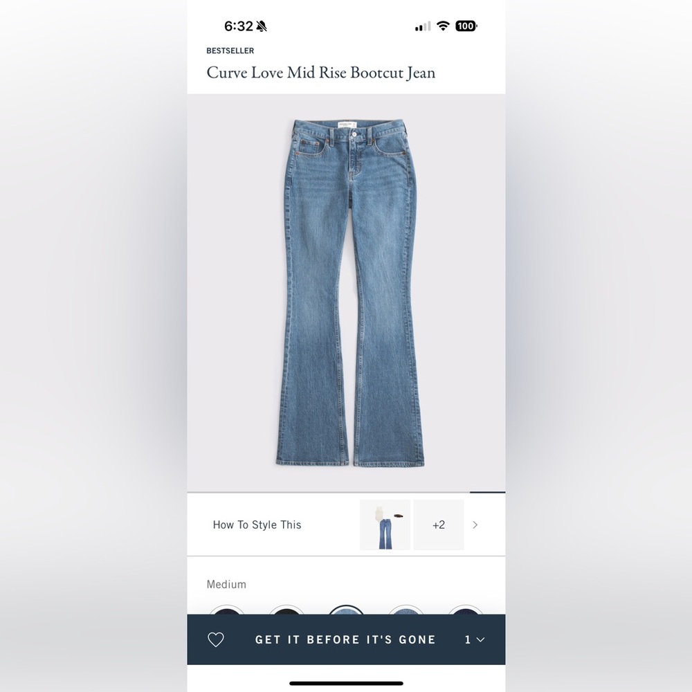 Abercrombie curve love mid rise bootcut SHORT Medium